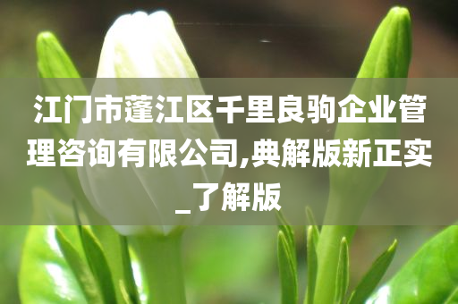 江门市蓬江区千里良驹企业管理咨询有限公司,典解版新正实_了解版