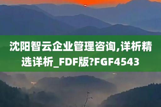 沈阳智云企业管理咨询,详析精选详析_FDF版?FGF4543