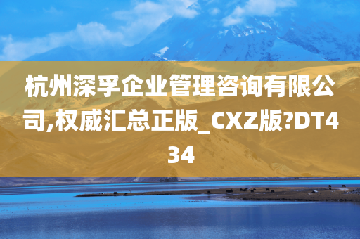 杭州深孚企业管理咨询有限公司,权威汇总正版_CXZ版?DT434