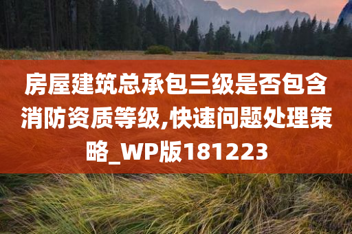 房屋建筑总承包三级是否包含消防资质等级,快速问题处理策略_WP版181223